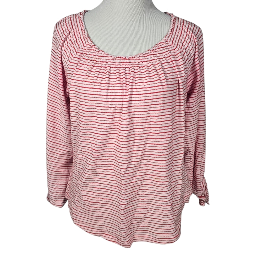 Lauren Ralph Lauren size Large Red And White Striped Stretchy Blouse AS IS